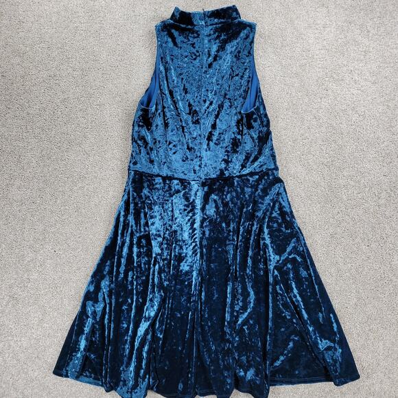 London Times Velvet Burn Out Dress Womens 8 Blue Cutout V Neck Band Collar Party - Picture 3 of 15